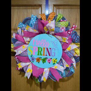 Hello Spring Wreath, Spring Wreath, Wooden Sign, Home Decor, Spring Decor, Gift